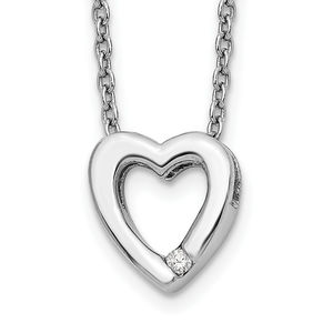 925 Sterling Silver Rhodium-plated Diamond 18 Inch Heart Necklace, 2" Ext.